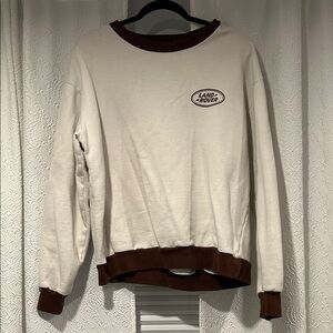 PacSun Land Rover Cream and Brown Crewneck Sweater Size Medium